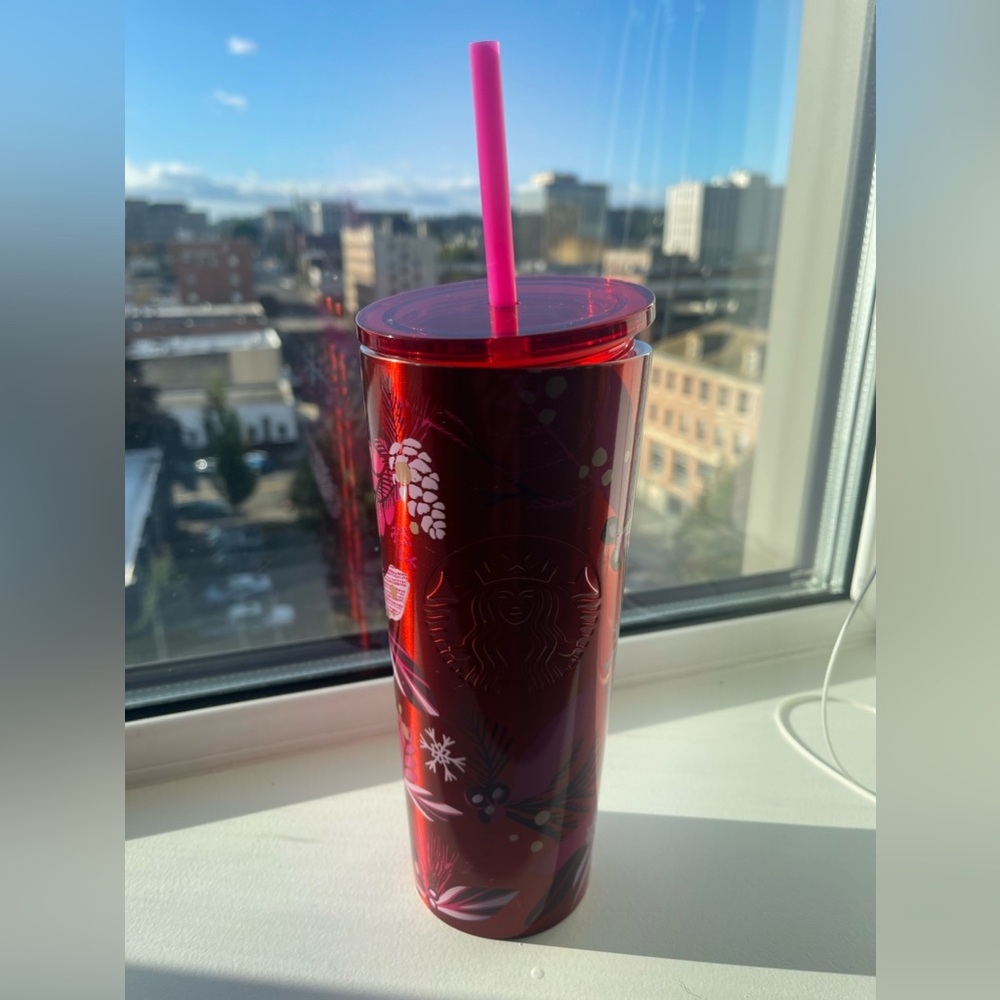 RED and PINK metal Starbucks tumbler